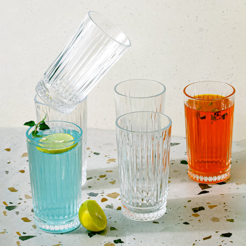 Lined Clear Water Glasses Set of 6, 280 ML